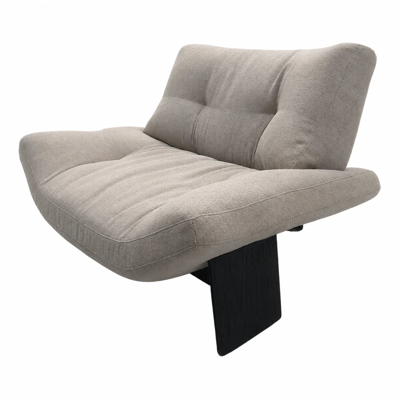 Beige Boucle Lounge Chair with Black Wood Base