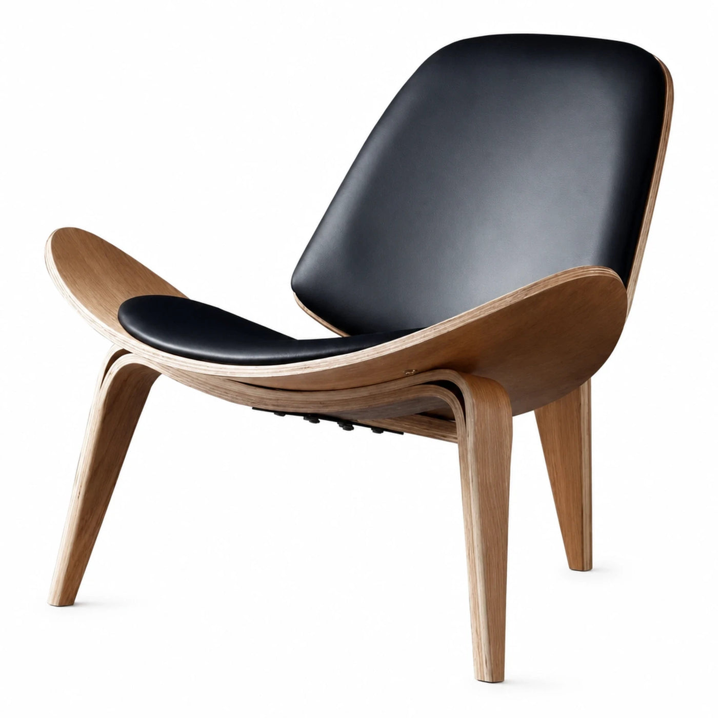 Black Leather Plywood Lounge Chair
