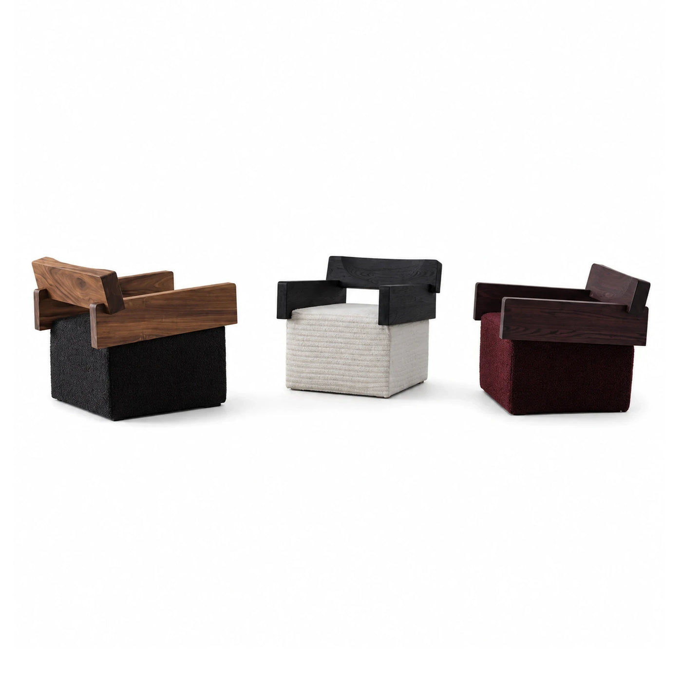 Modern Wooden Frame Boucle Lounge Chair