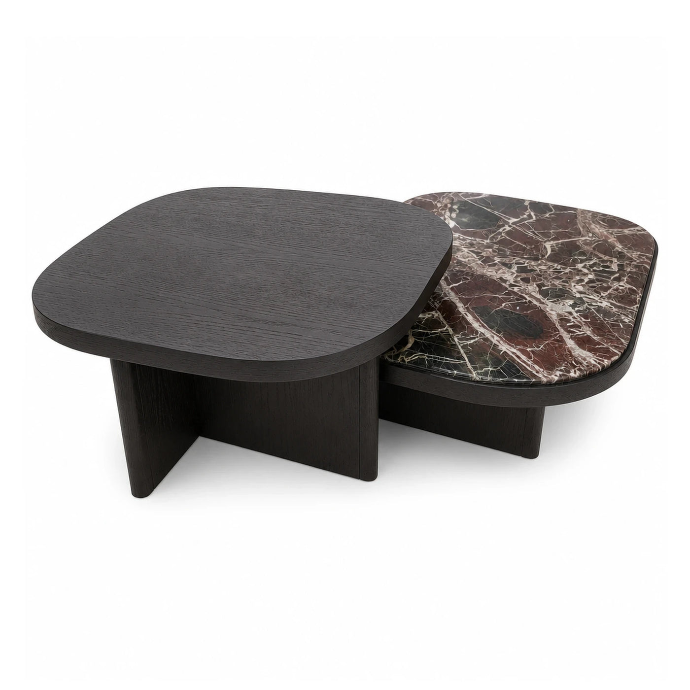 Black Wood Wide Plank Modern Nesting Coffee Tables with Marble Top Coffee Tables & End Tables