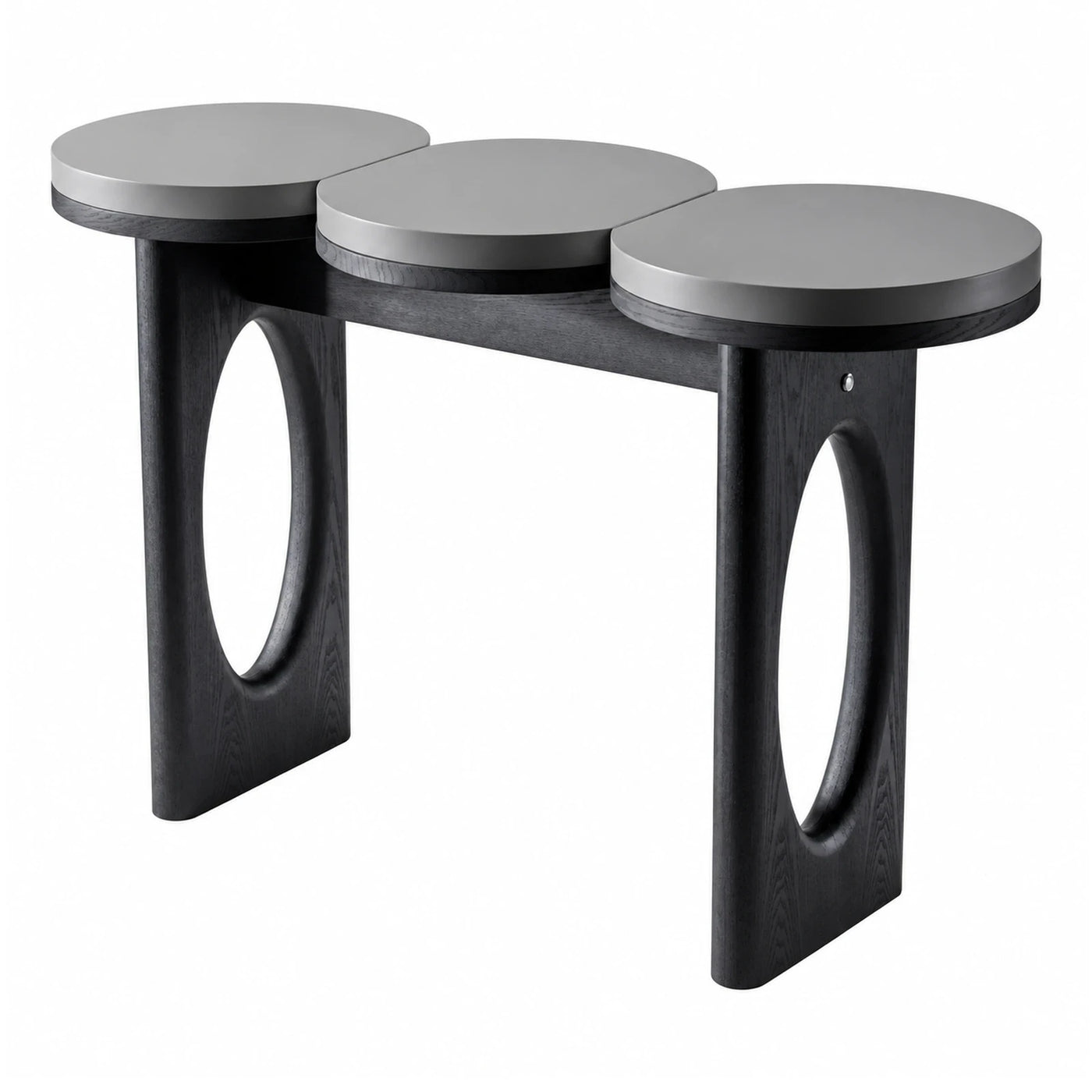 Linear Black Wood Console Table with Three Round Tops Console Tables