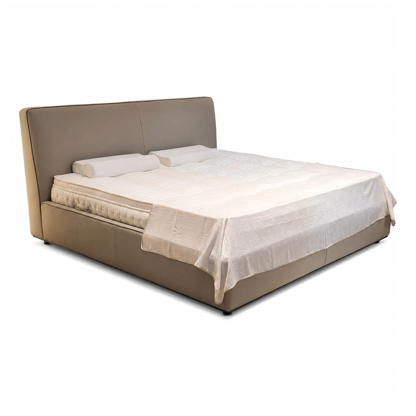Fabric Natural Grain Beige Upholstered Platform Bed with Tall Headboard Beds & Headboards