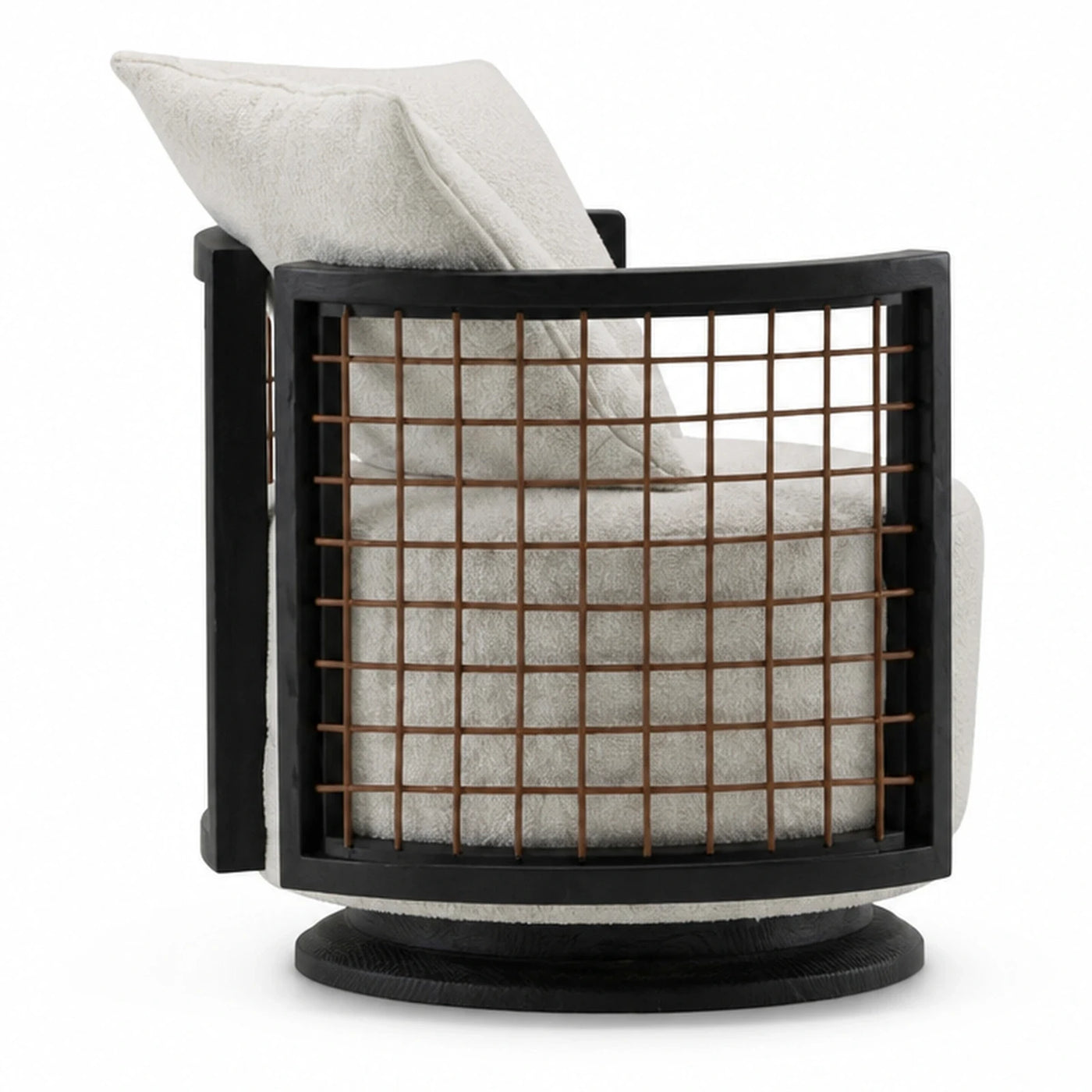 Black Wood Frame Swivel Lounge Chair with Grid Back