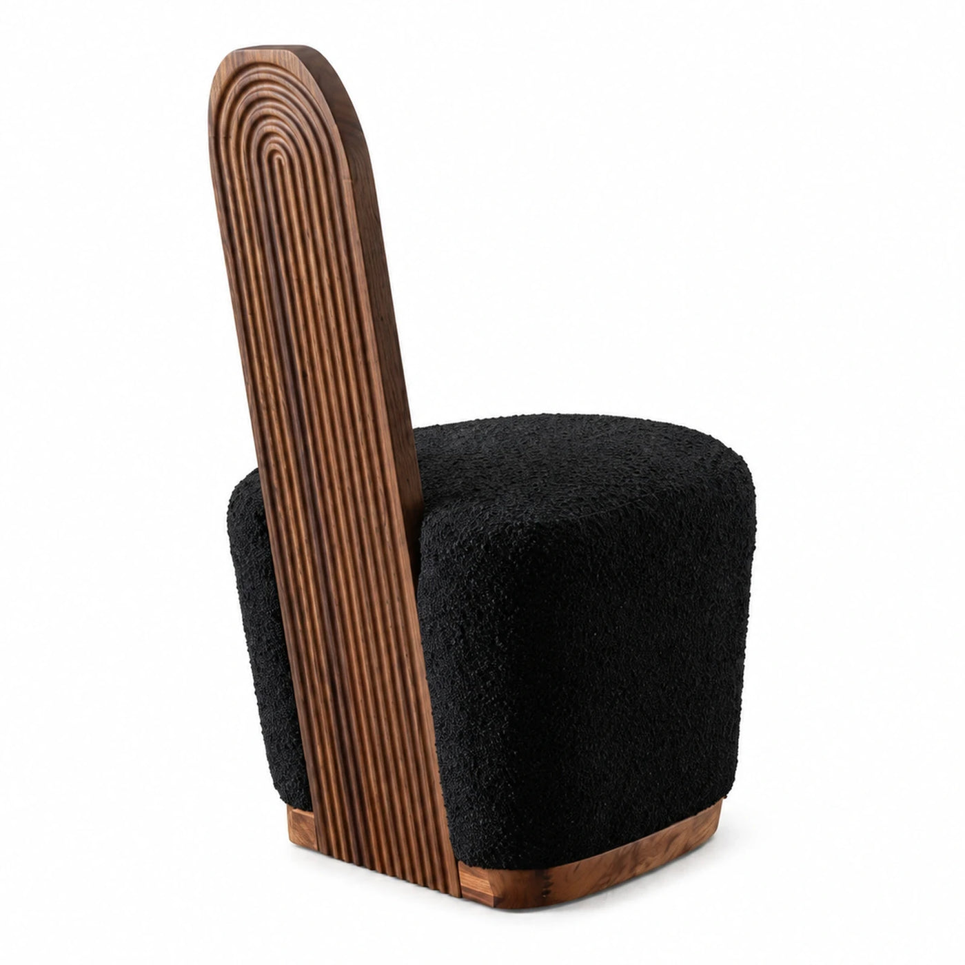 Natural Grain Black Boucle Lounge Chair with Fluted Wood Back