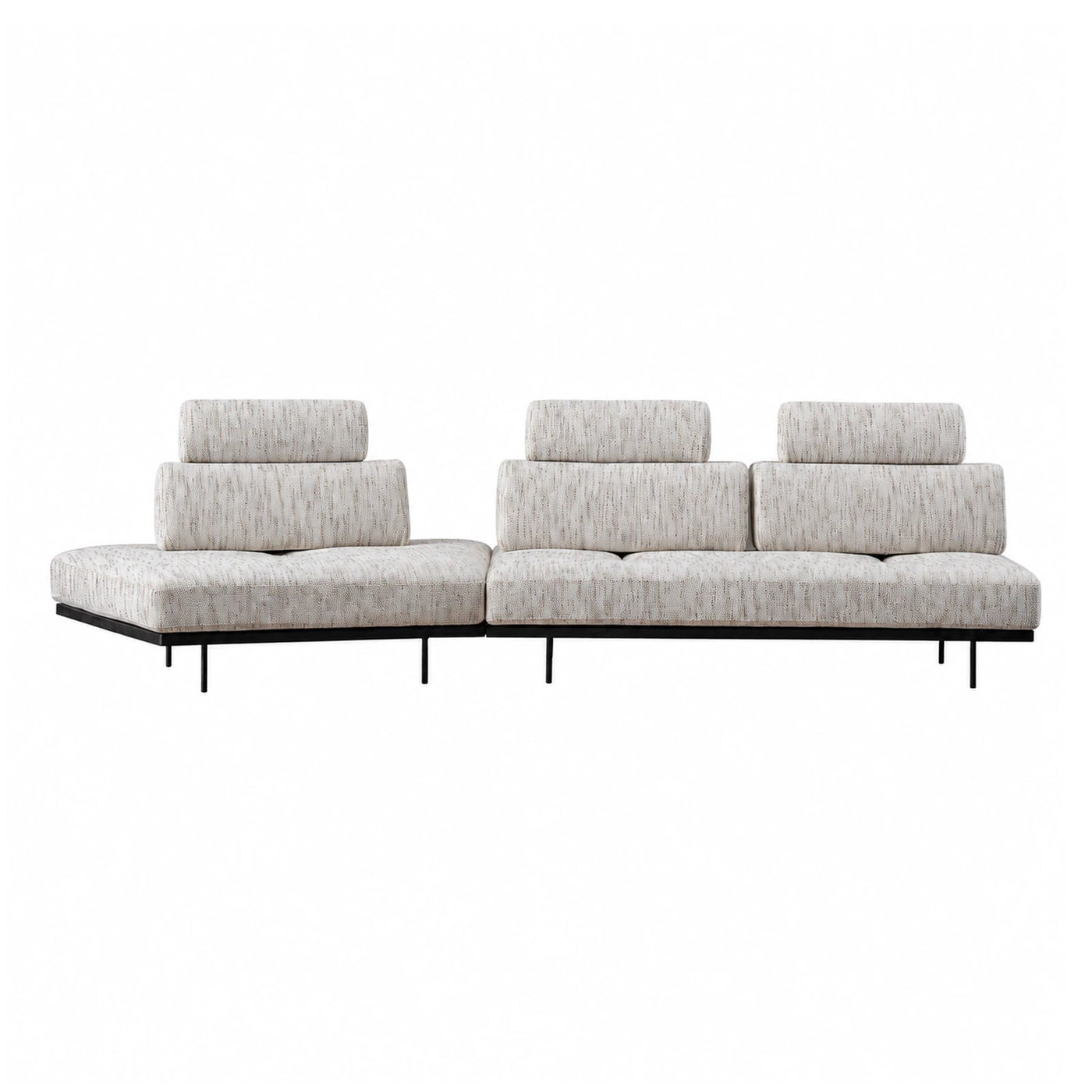 Modular Beige Fabric Sectional Sofa with Black Metal Base