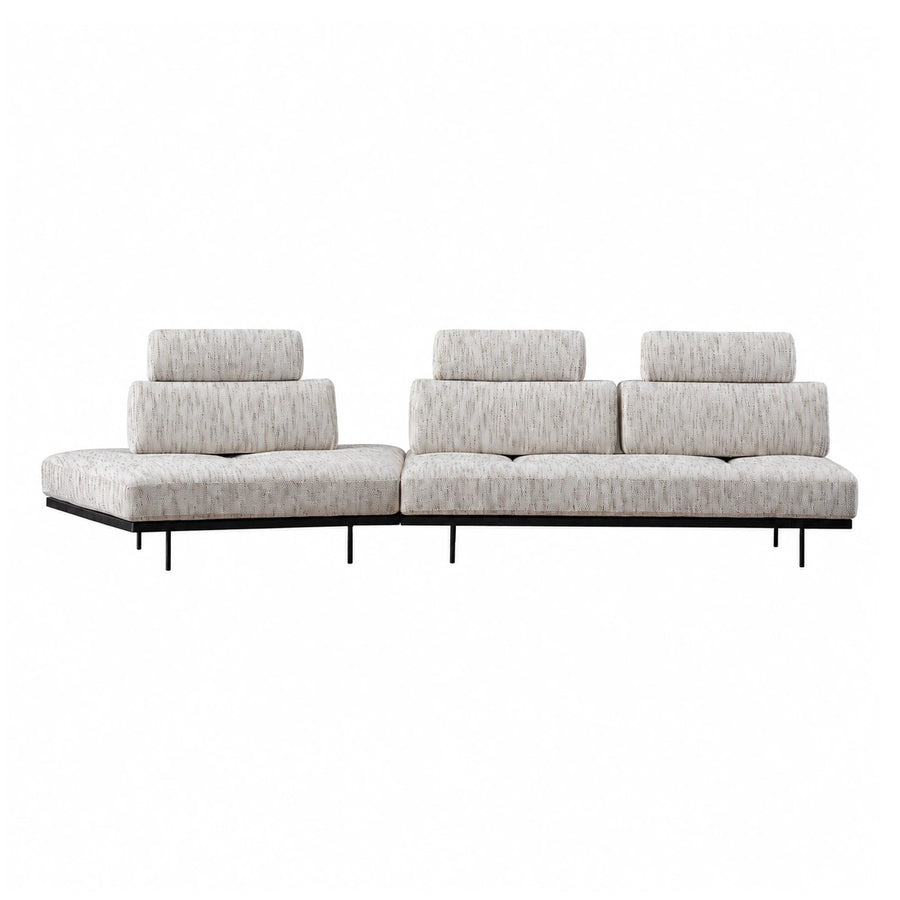 Modular Beige Fabric Sectional Sofa with Black Metal Base