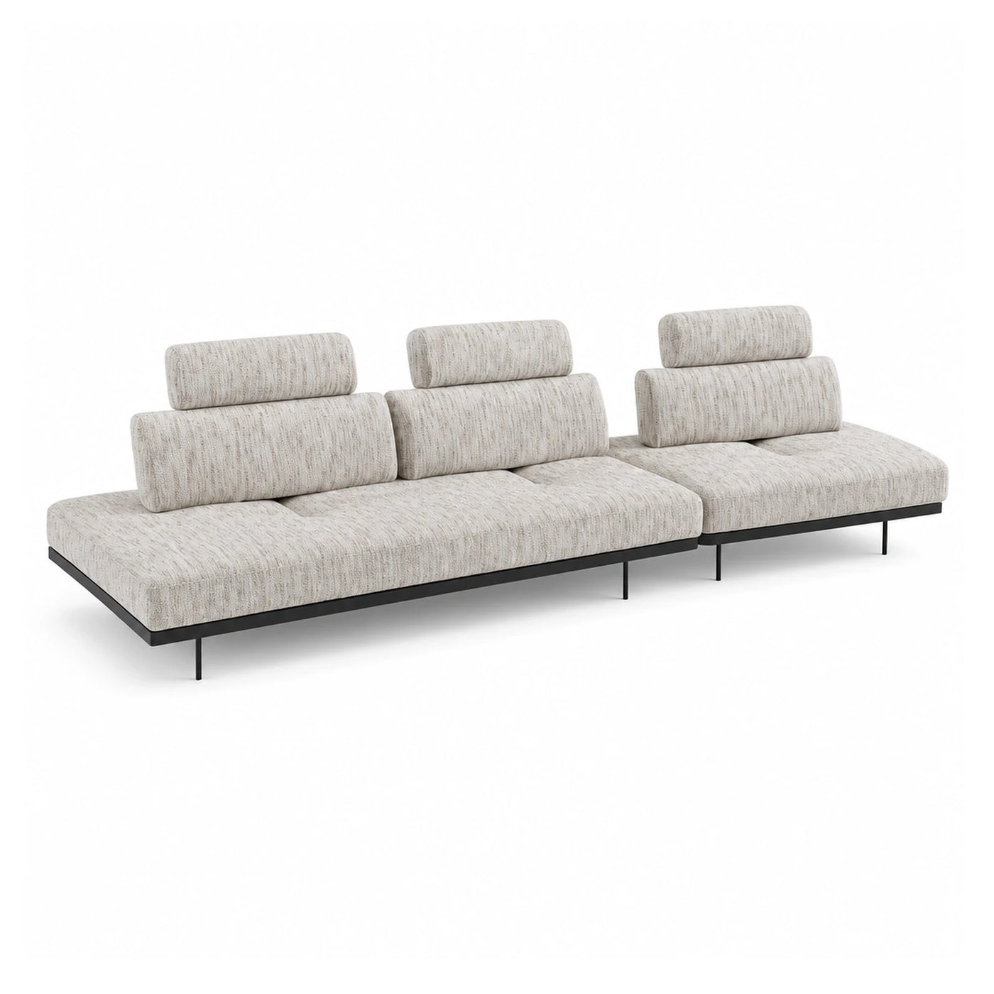 Modular Beige Fabric Sofa with Black Metal Frame