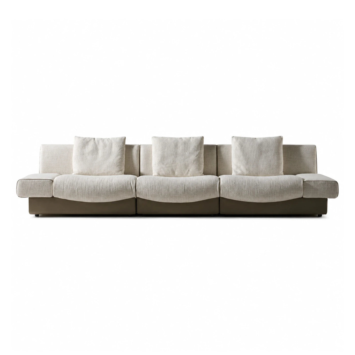 Wide Plank Cream Fabric Modular Sofa with Three Cushions Sofas