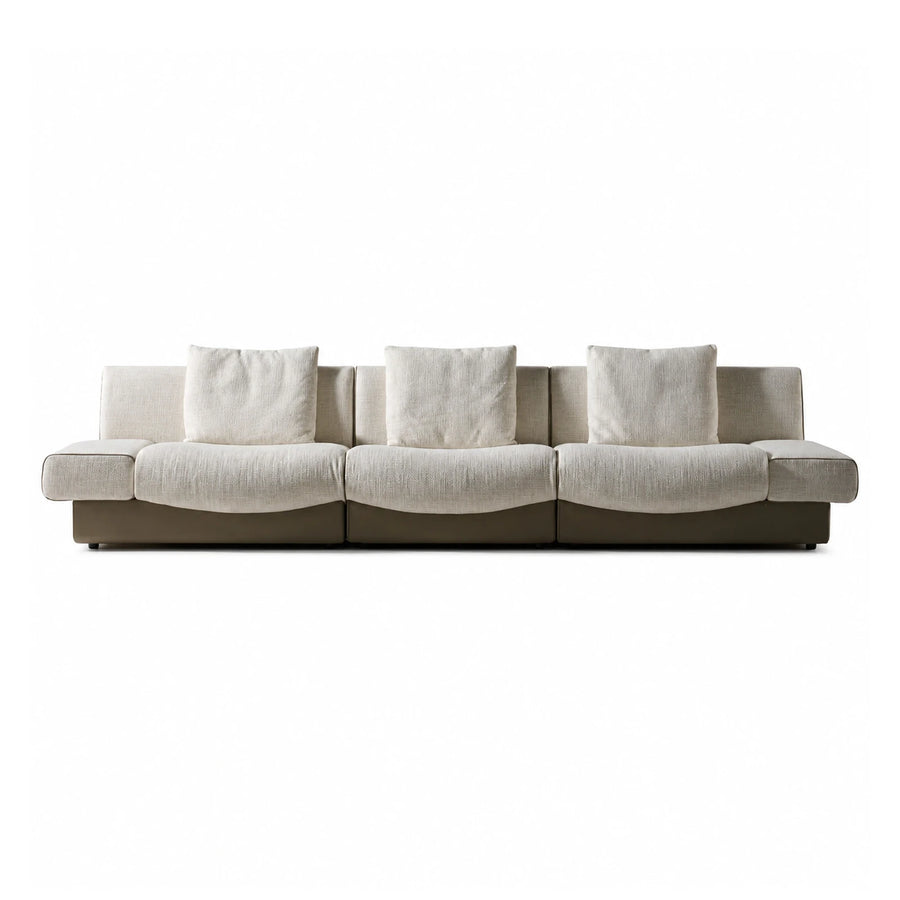 Wide Plank Cream Fabric Modular Sofa with Three Cushions Sofas