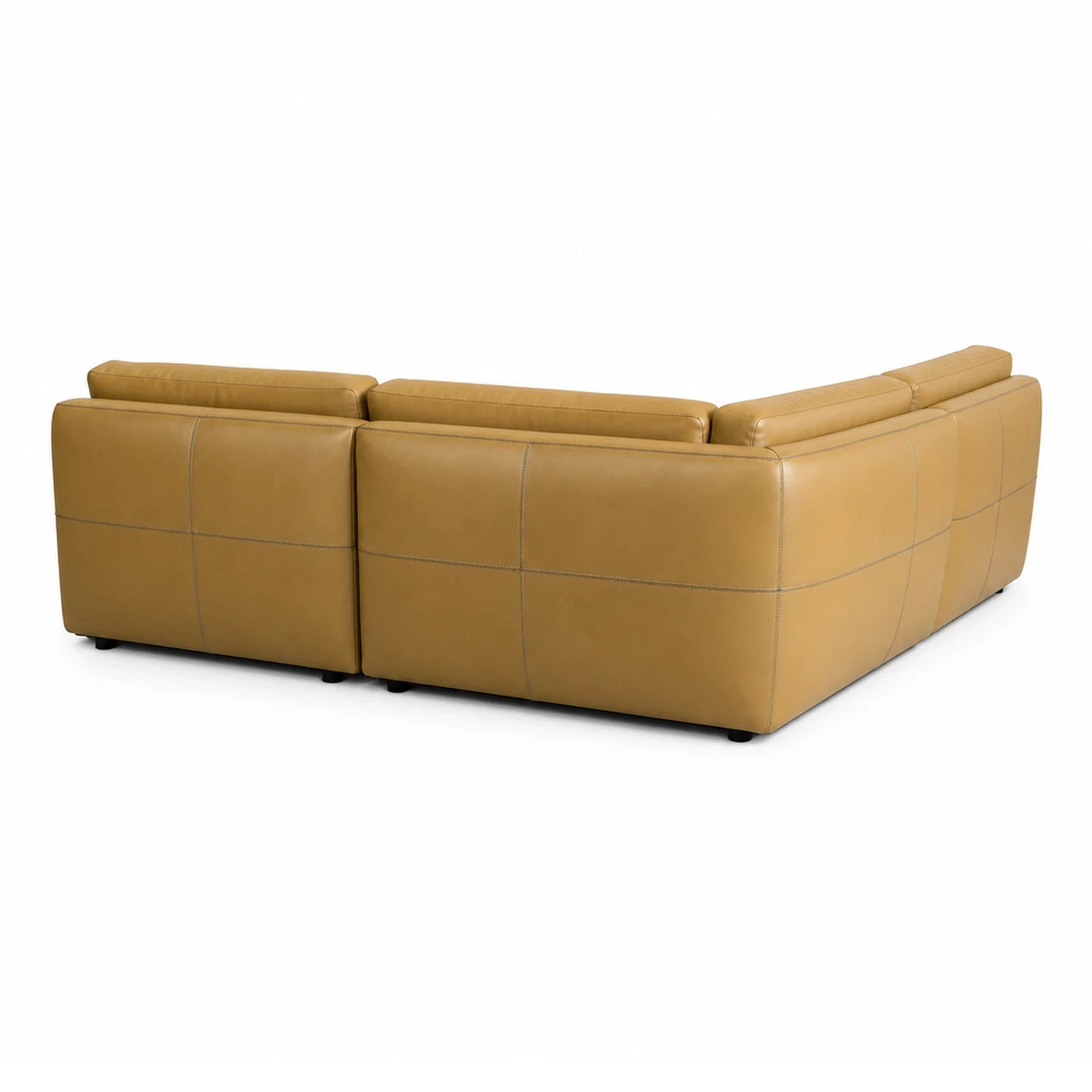 Tan Leather Modular Sectional Sofa with Stitching