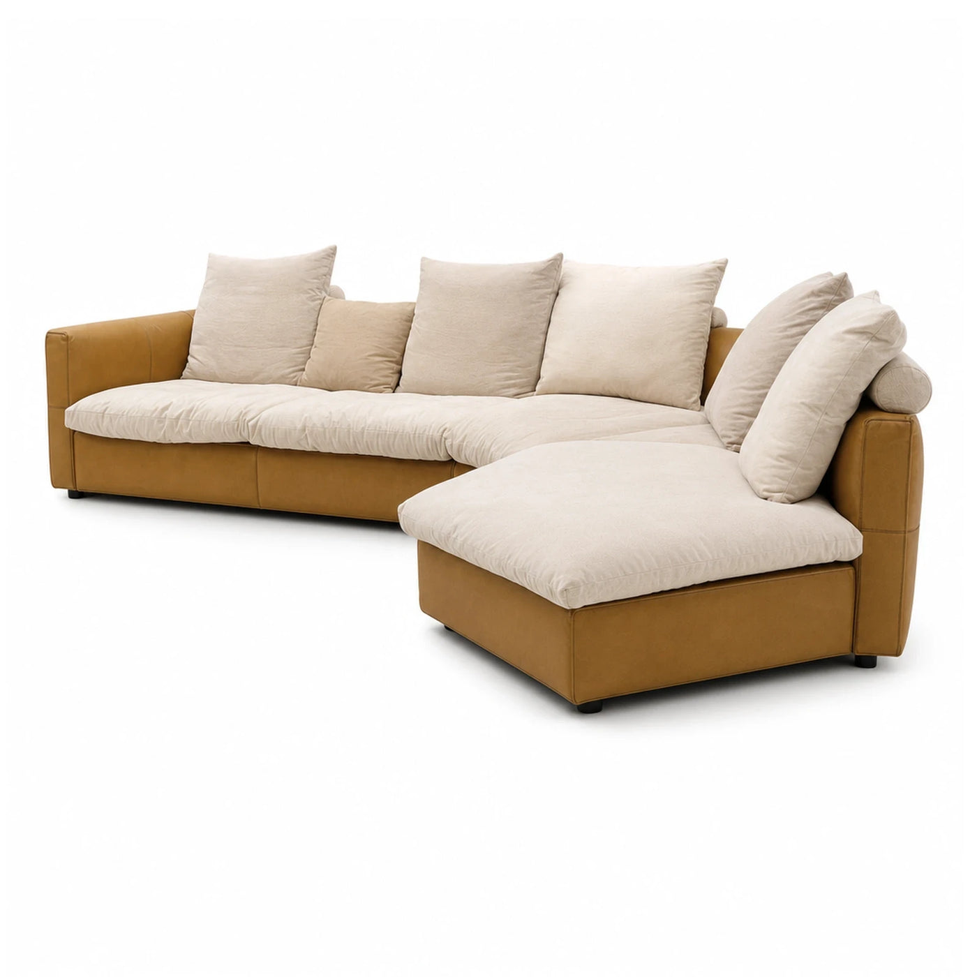 L-Shaped Sectional Sofa with Chaise in Beige and Brown