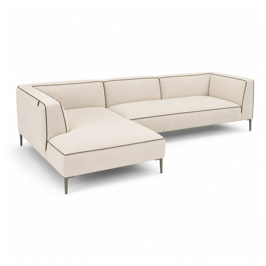 Cream Fabric Sectional Sofa with Contrast Piping