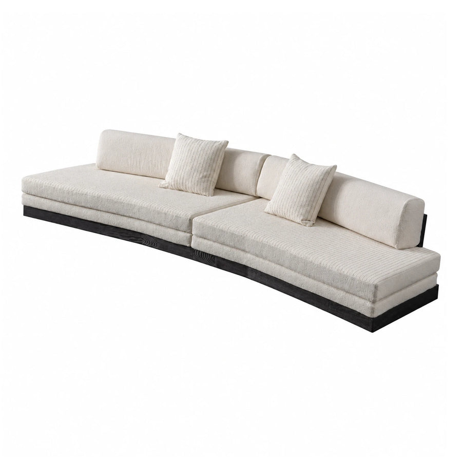 Cream Boucle Modular Sofa with Dark Wood Base