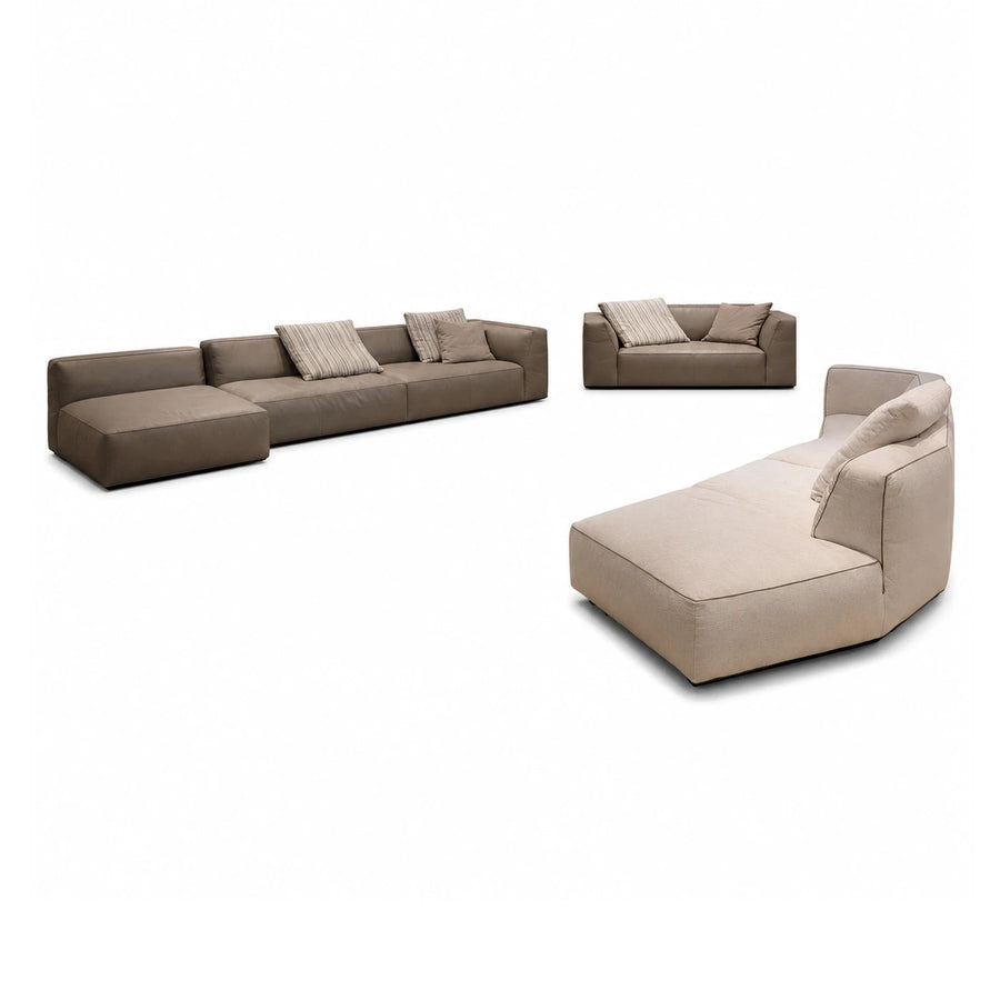 Modular Sectional Sofa Set in Beige and Brown Fabric