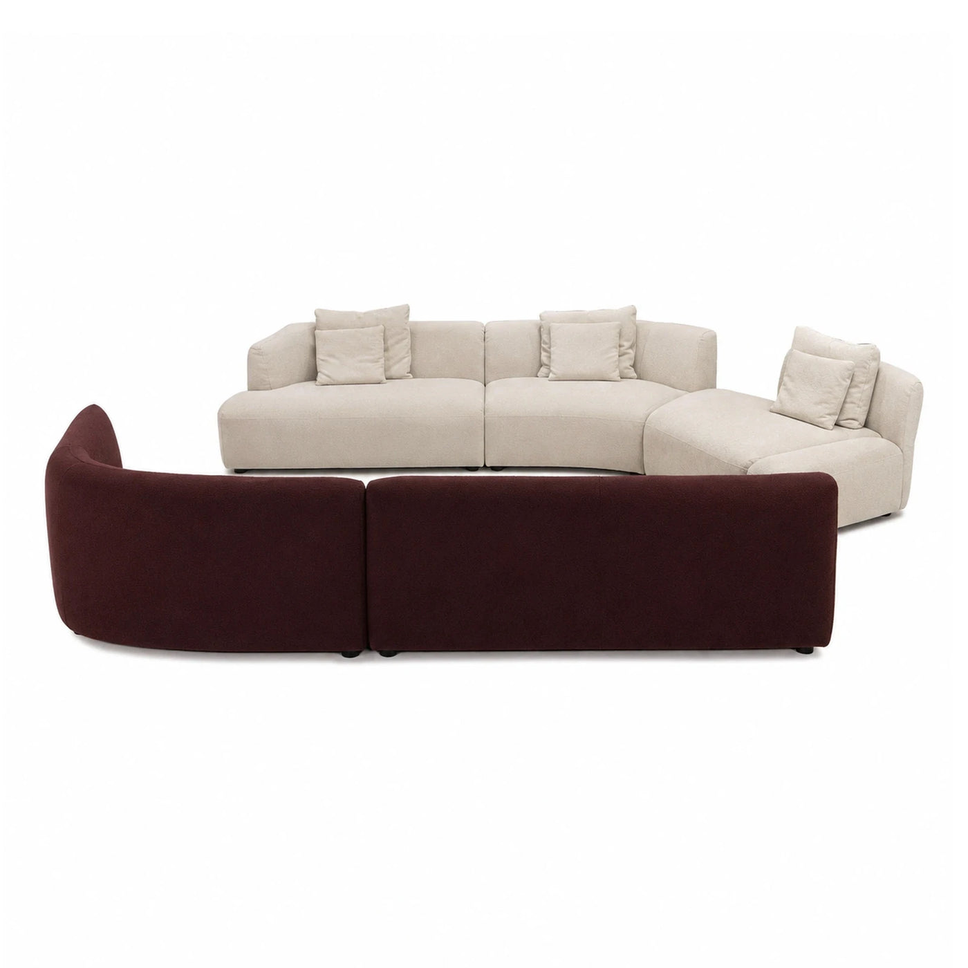Modular Curved Sectional Sofa Beige and Burgundy