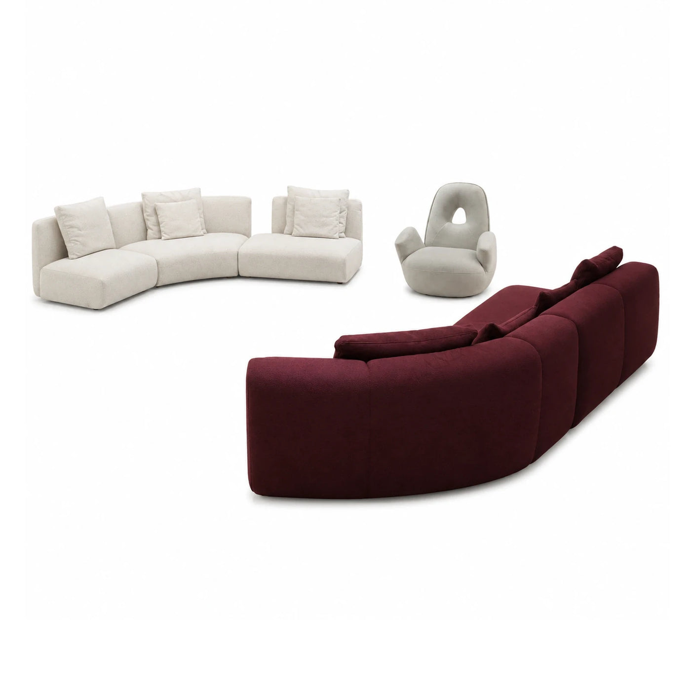Modular Curved Sectional Sofa Set with Lounge Chair
