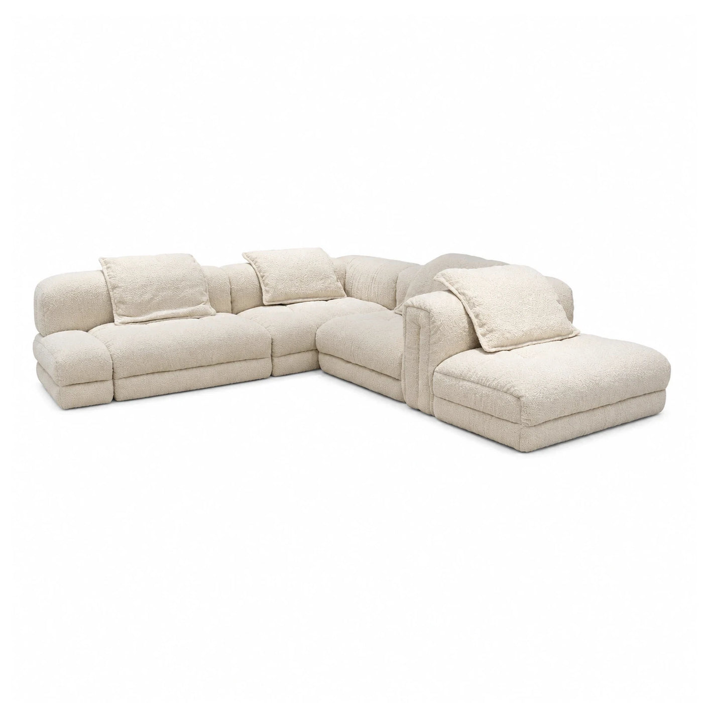 Wide Plank Cream Boucle Modular Sectional Sofa with Chaise Sectionals