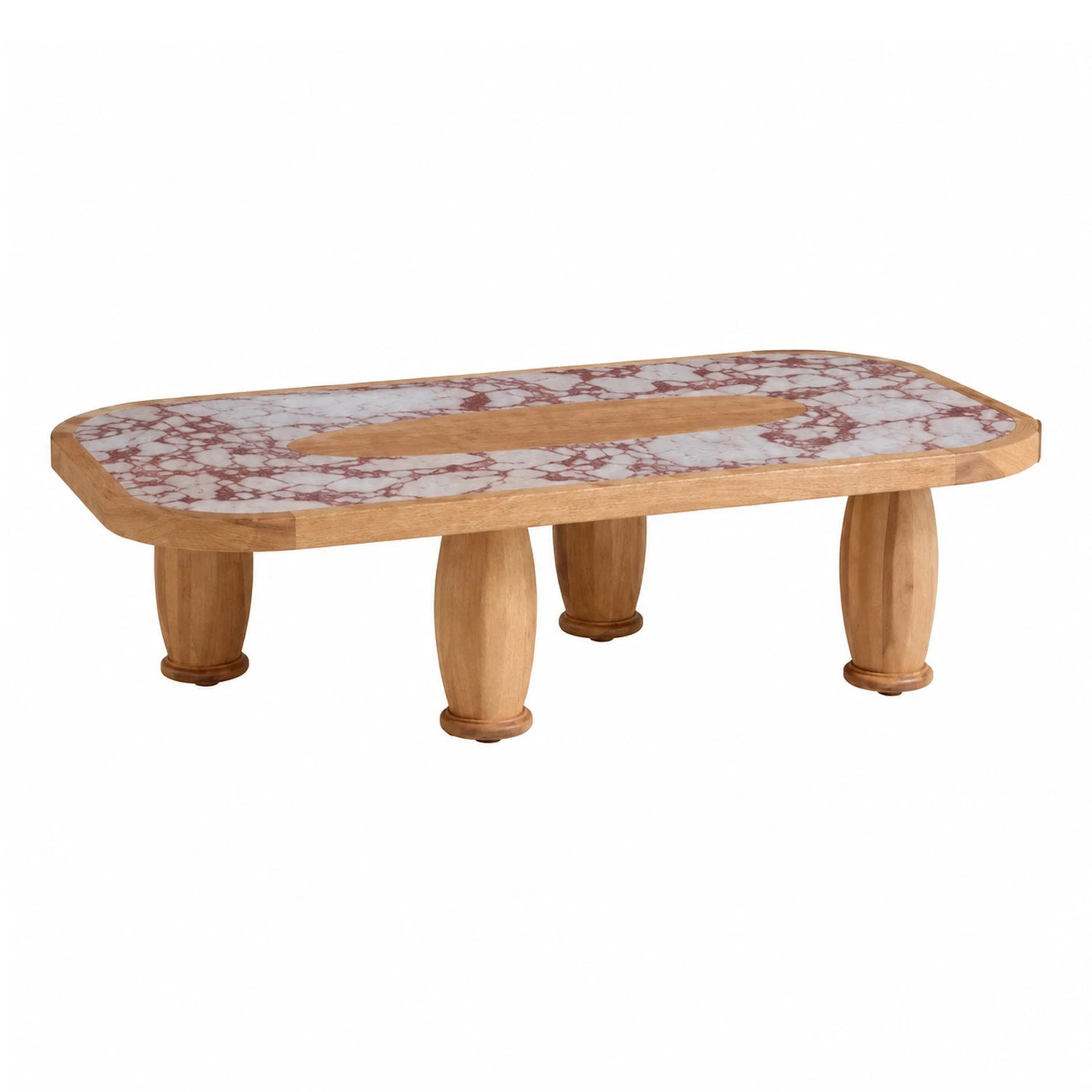 Oval Marble Top Coffee Table with Wood Base