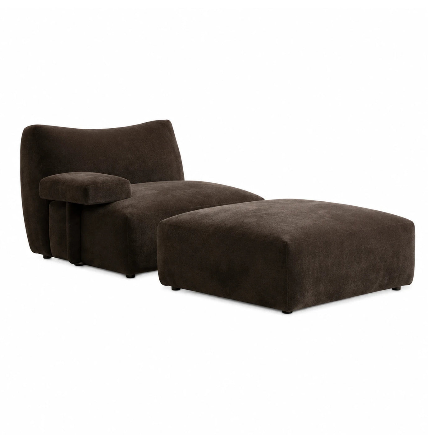 Dark Brown Fabric Chaise Lounge with Ottoman