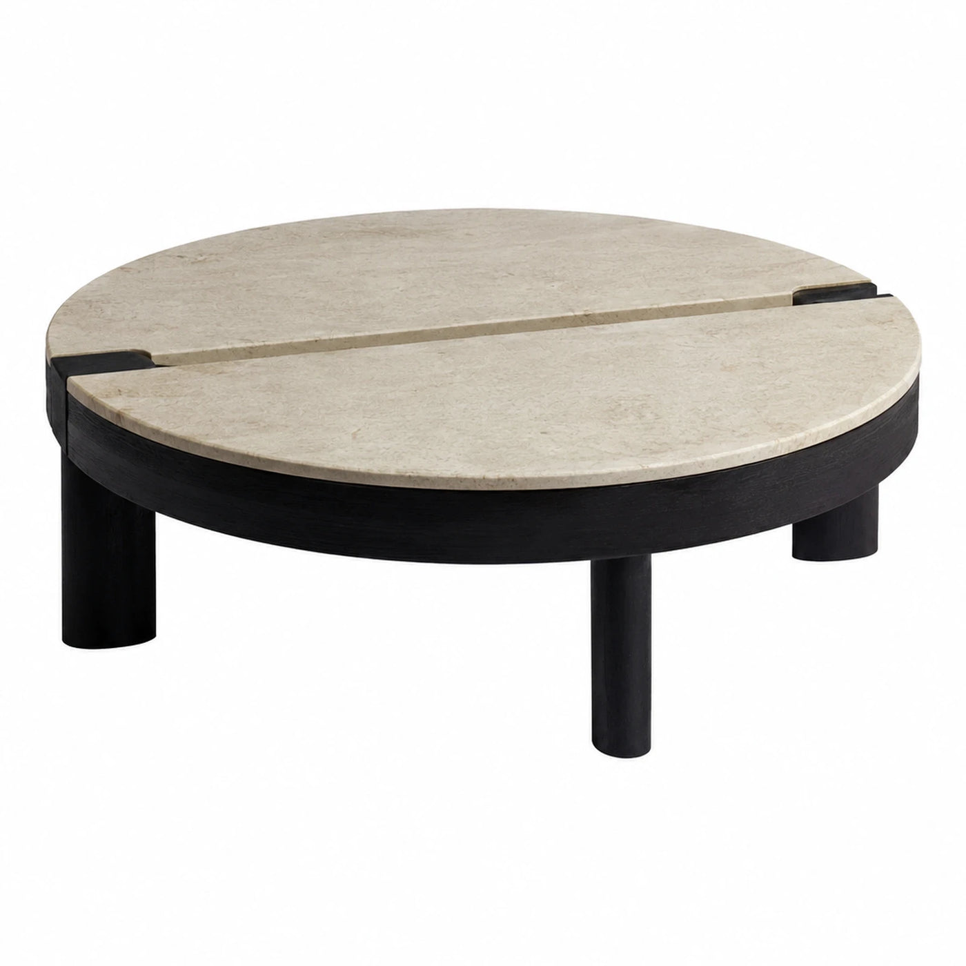 Round Marble Top Coffee Table with Black Wood Base