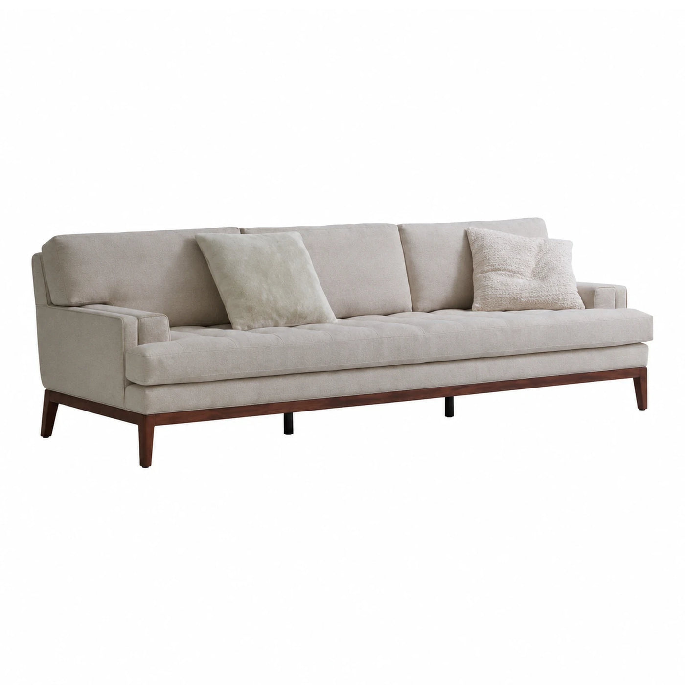 Beige Fabric Sofa with Wooden Base