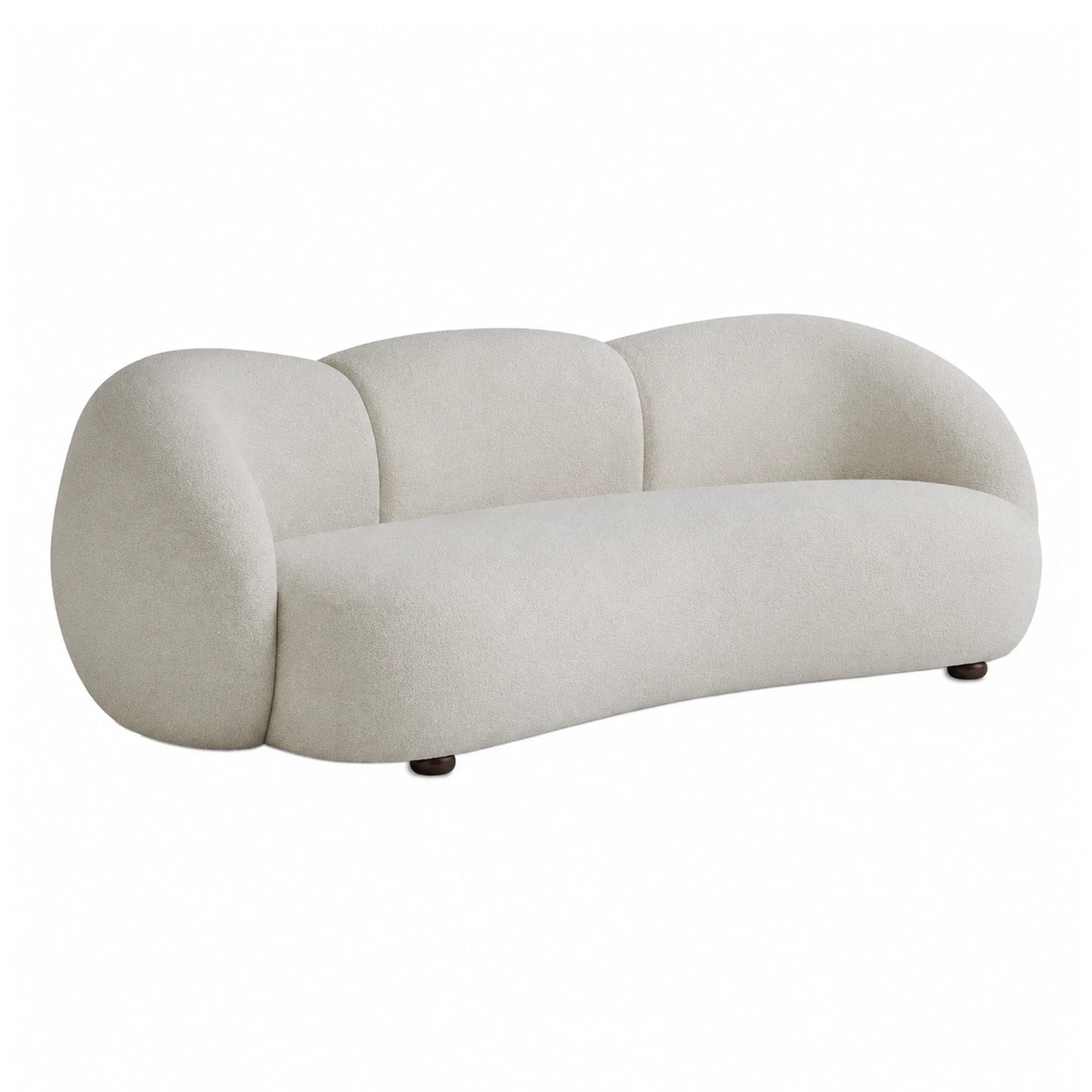 Curved Cream Boucle Sofa with Wooden Legs