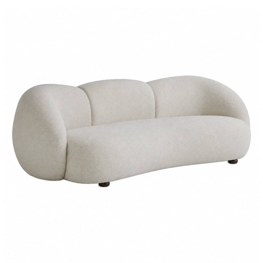 Curved Cream Boucle Sofa with Wooden Legs