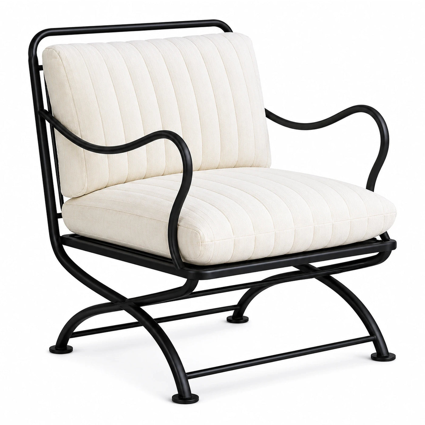 Black Metal Frame Cream Fabric Lounge Chair