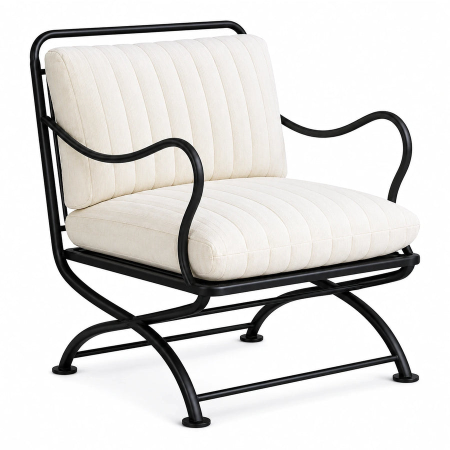 Black Metal Frame Cream Fabric Lounge Chair