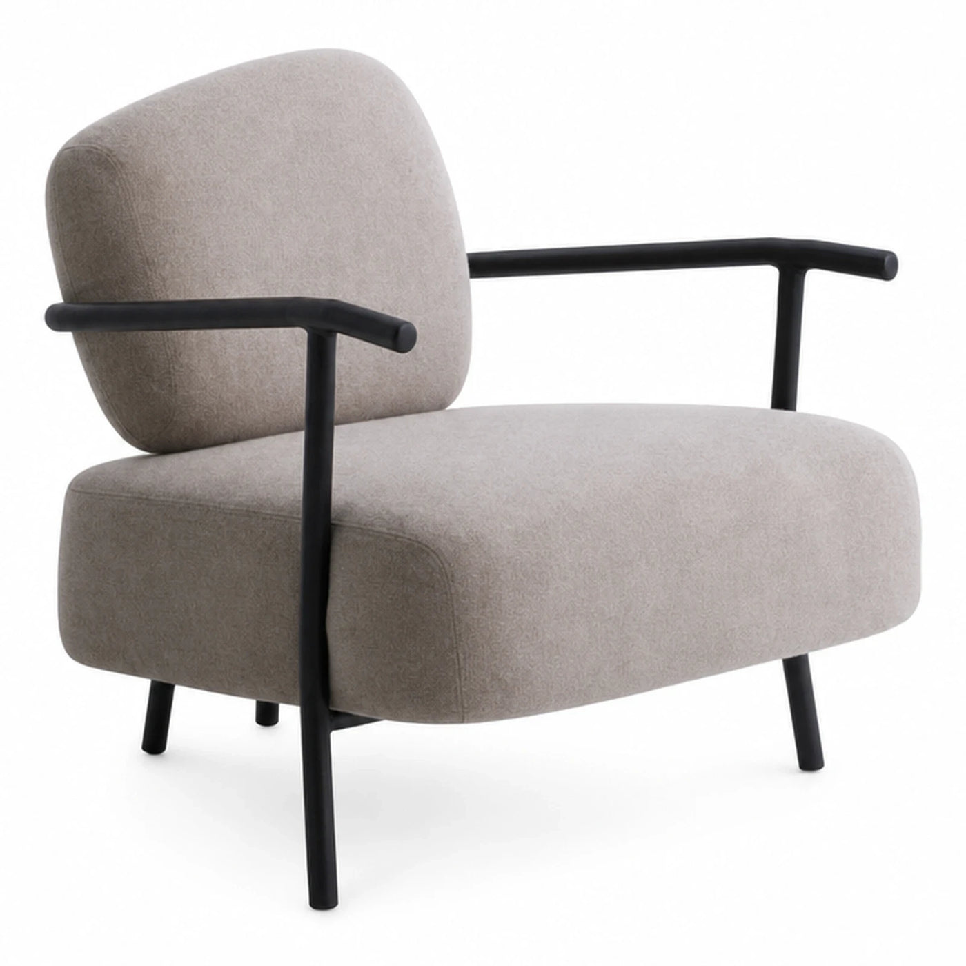 Beige Fabric Lounge Chair with Black Metal Frame