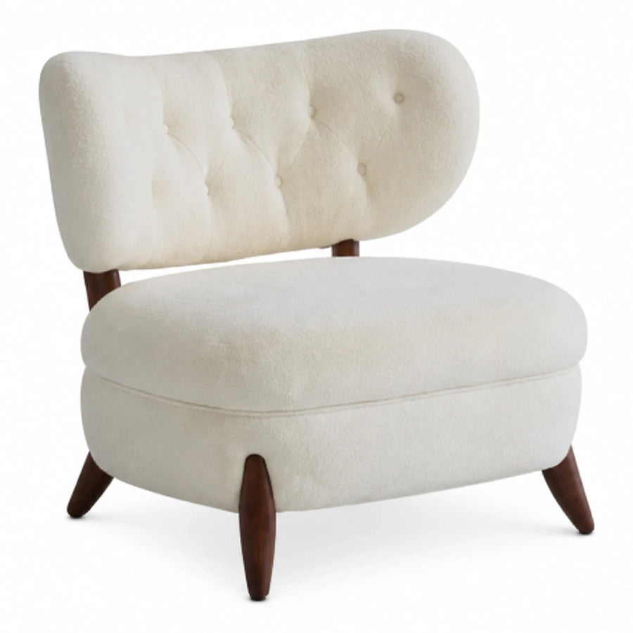 Cream Boucle Tufted Accent Chair with Wood Legs