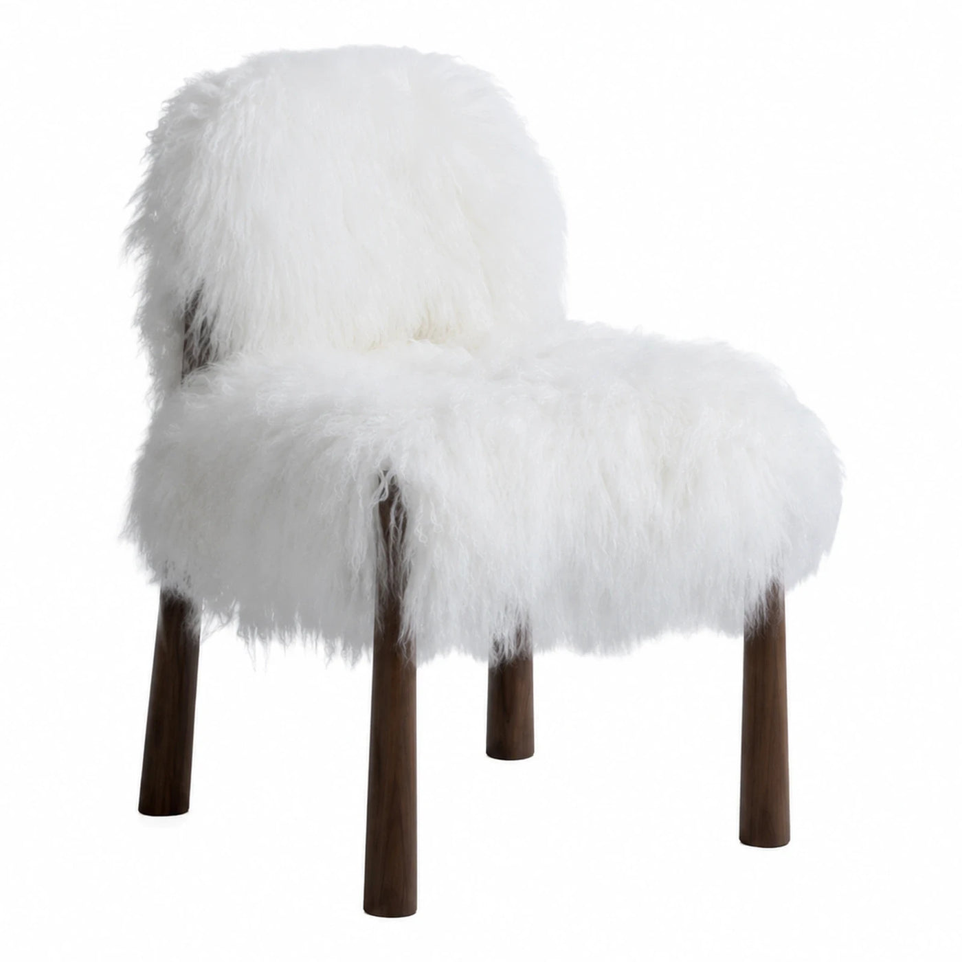 White Faux Fur Accent Chair with Dark Wood Legs