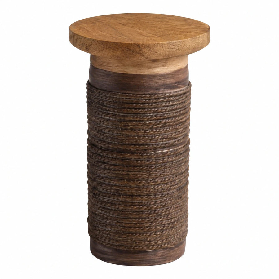 Round Wooden Stool with Woven Rope Base