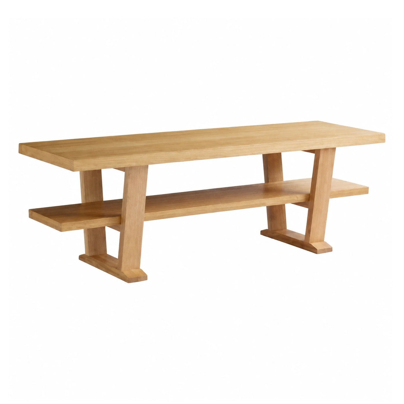 Solid Wood Trestle Dining Table with Lower Shelf
