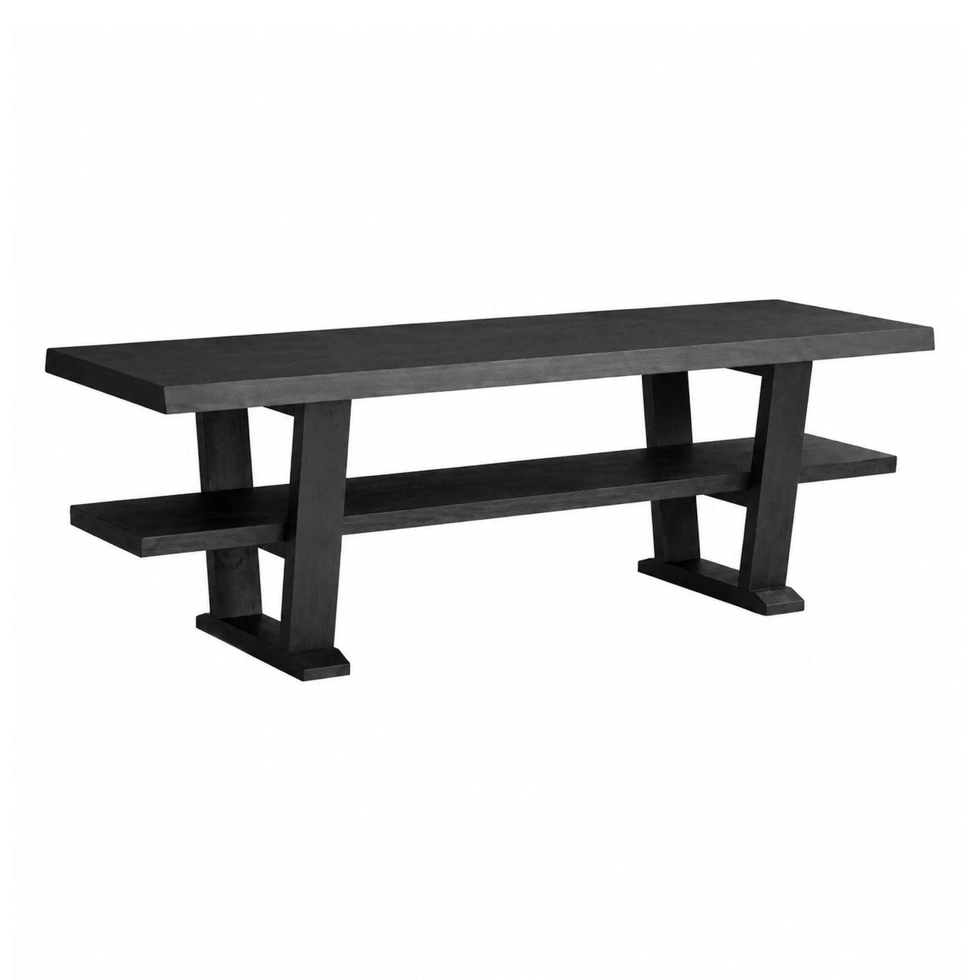 Black Wood Dining Table with Lower Shelf