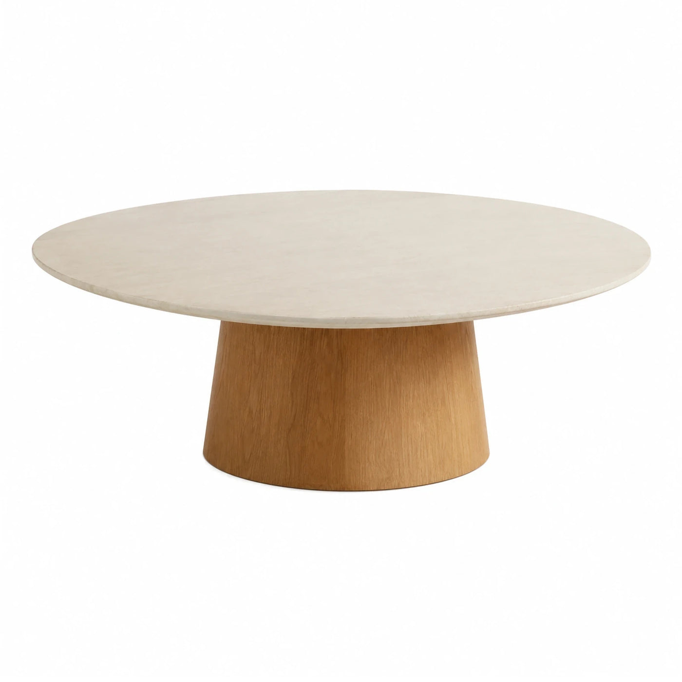 Round Marble Top Coffee Table with Wood Base