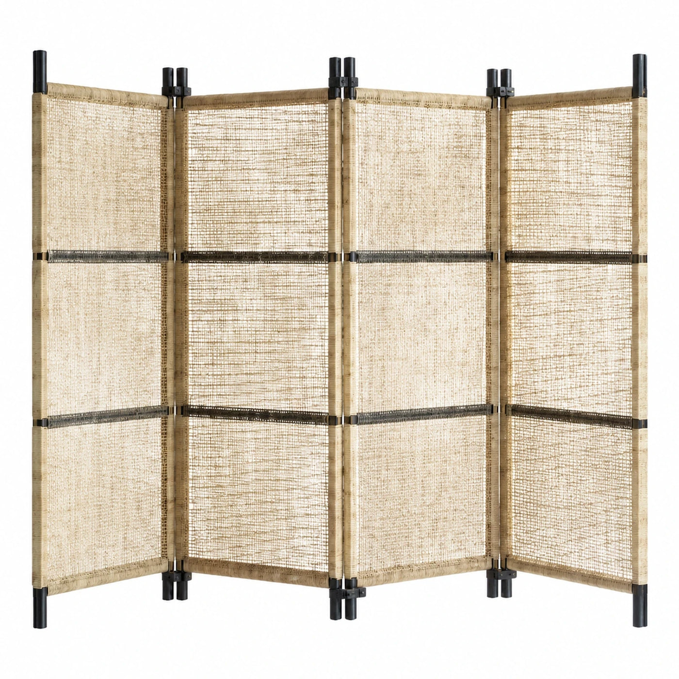 Four Panel Woven Rattan Room Divider Screen