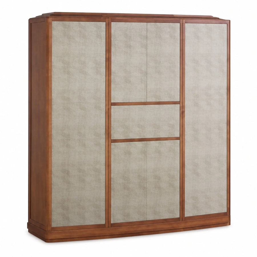 Wood Frame Fabric Panel Sliding Door Wardrobe