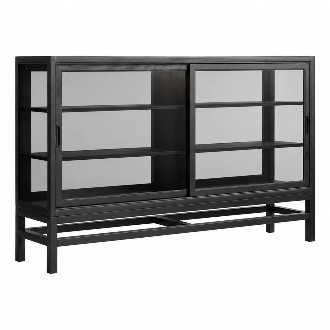 Black Sliding Glass Door Media Console Cabinet