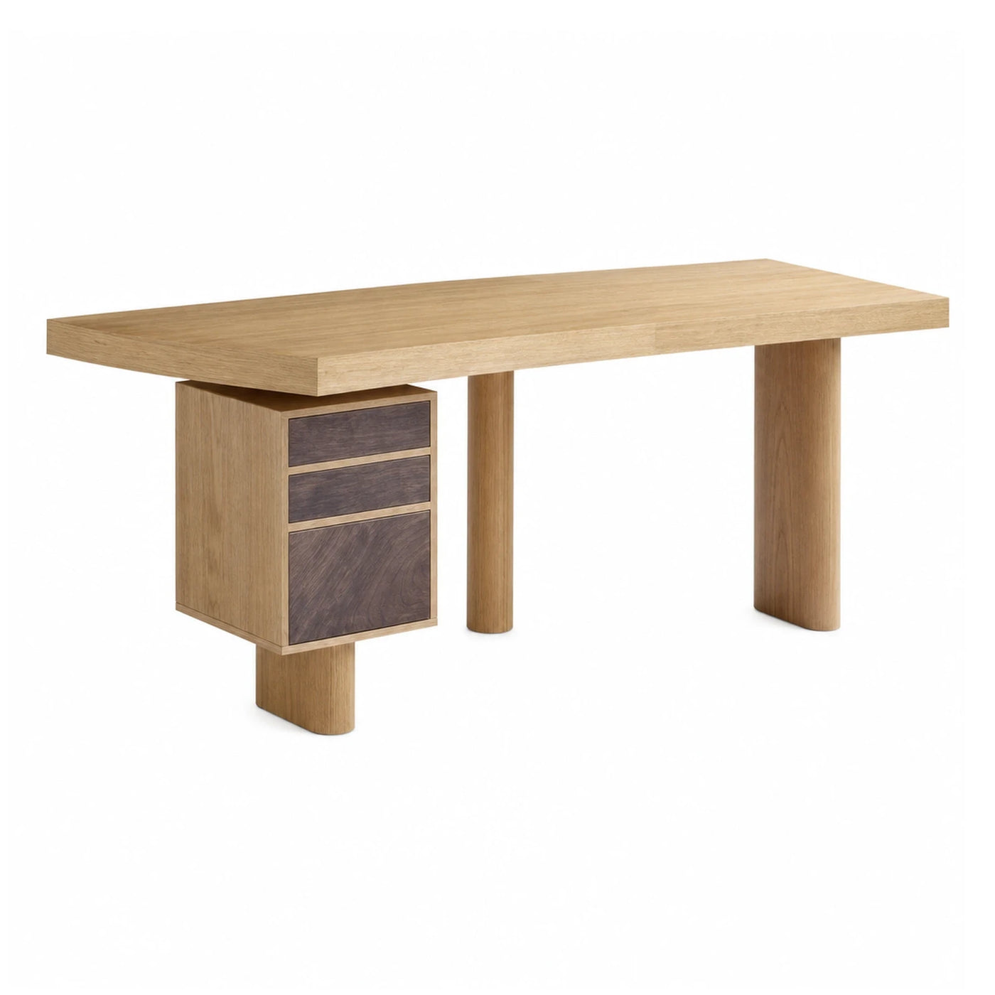 Light Oak Wood Desk with Dark Walnut Drawers