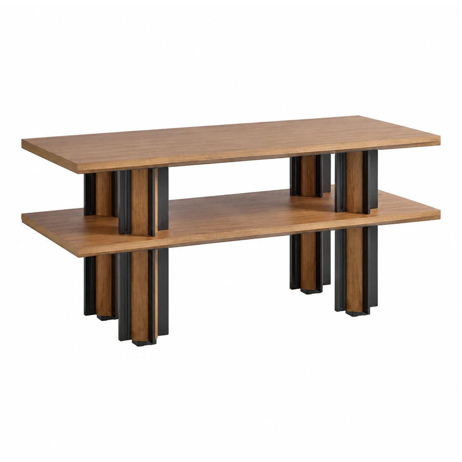 Modern Two-Tier Wood and Metal Console Table