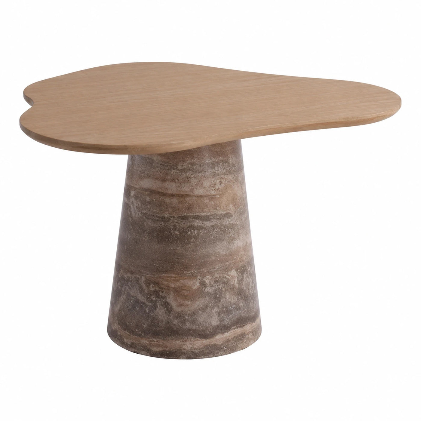 Organic Shaped Wood Top Stone Base Coffee Table