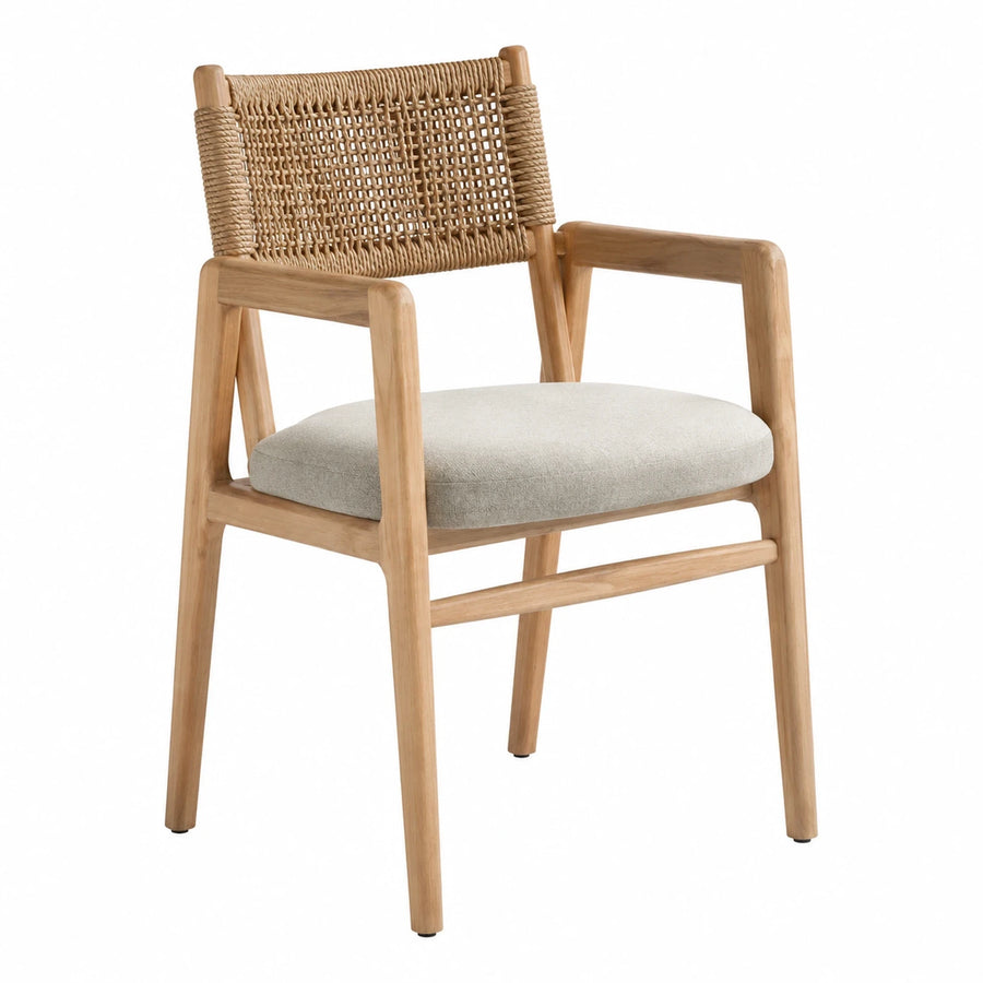 Wooden Armchair with Woven Back and Cushion