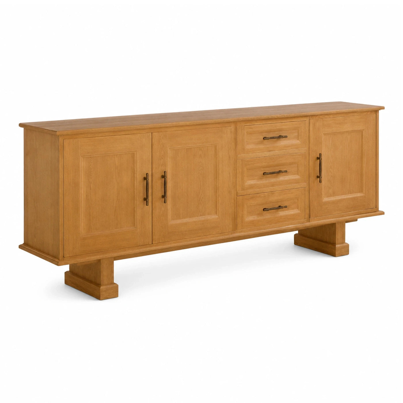 Oak Wood Sideboard with Drawers and Cabinet Doors