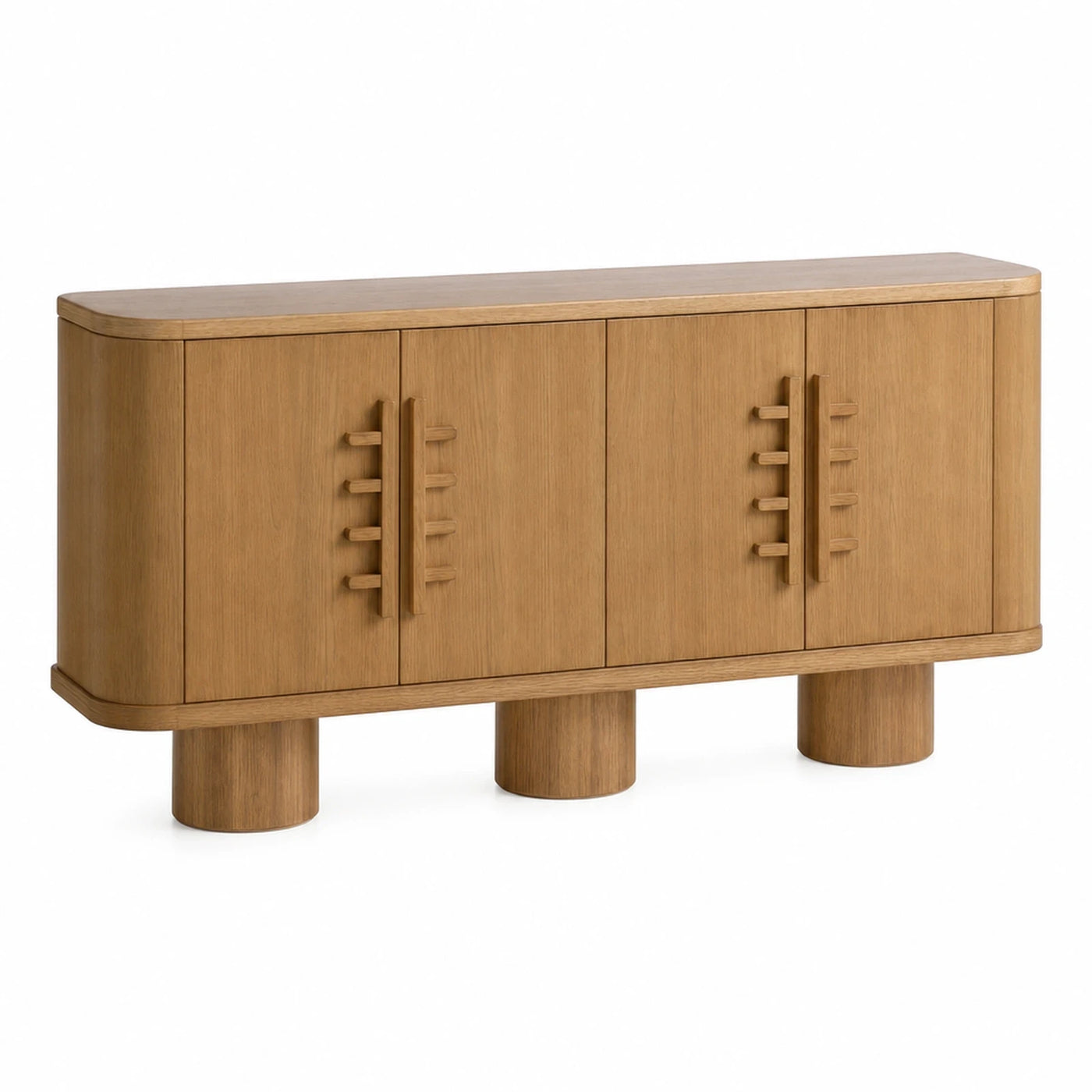 Oak Wood Sideboard with Cylindrical Legs