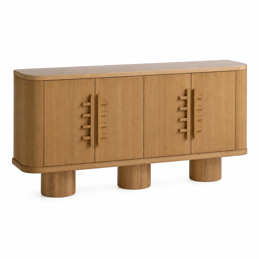 Oak Wood Sideboard with Cylindrical Legs