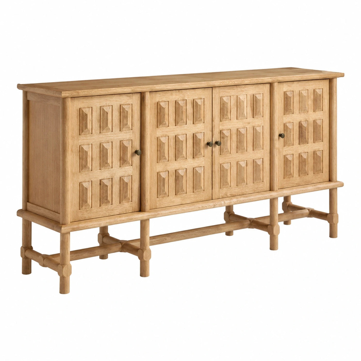 Light Oak Wood Sideboard with Paneled Doors