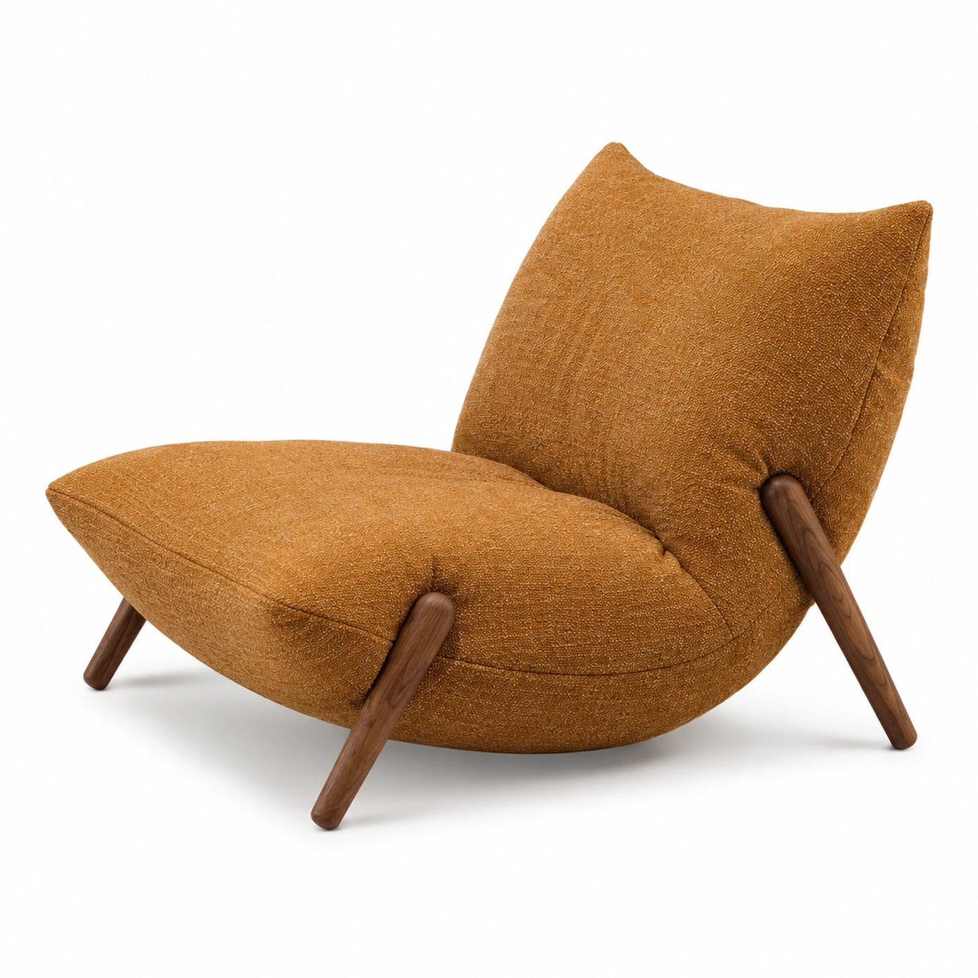 Modern Brown Fabric Lounge Chair with Wooden Legs