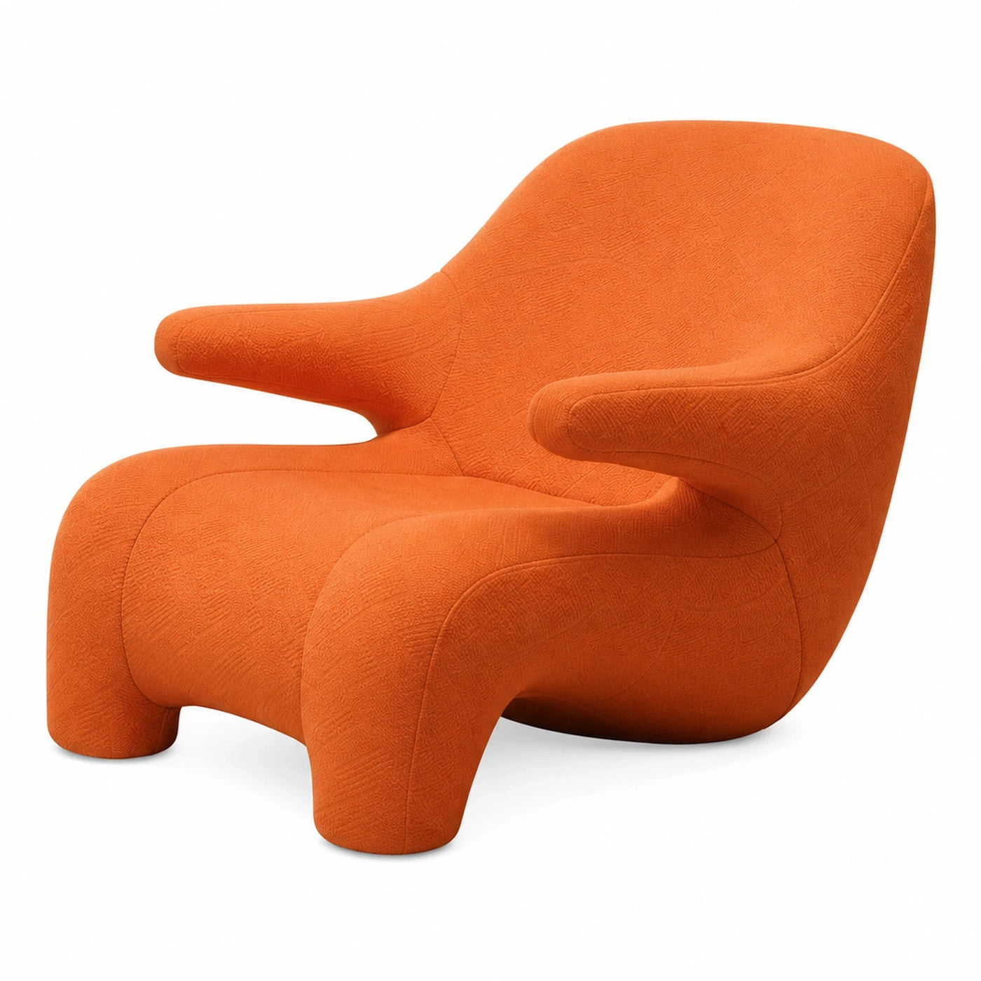 Orange Boucle Fabric Lounge Chair