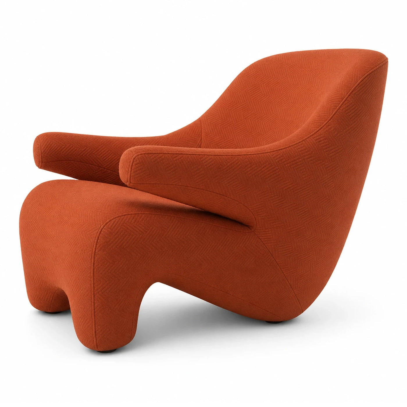Orange Textured Fabric Lounge Chair with Curved Silhouette